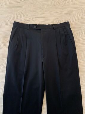Vintage Pronto Uomo Black 100% Wool Triple Pleated Pants, made in Italy, size 34